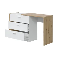 Scrivania lineare bianca e legno 130x40cm con 3 cassetti - Armando