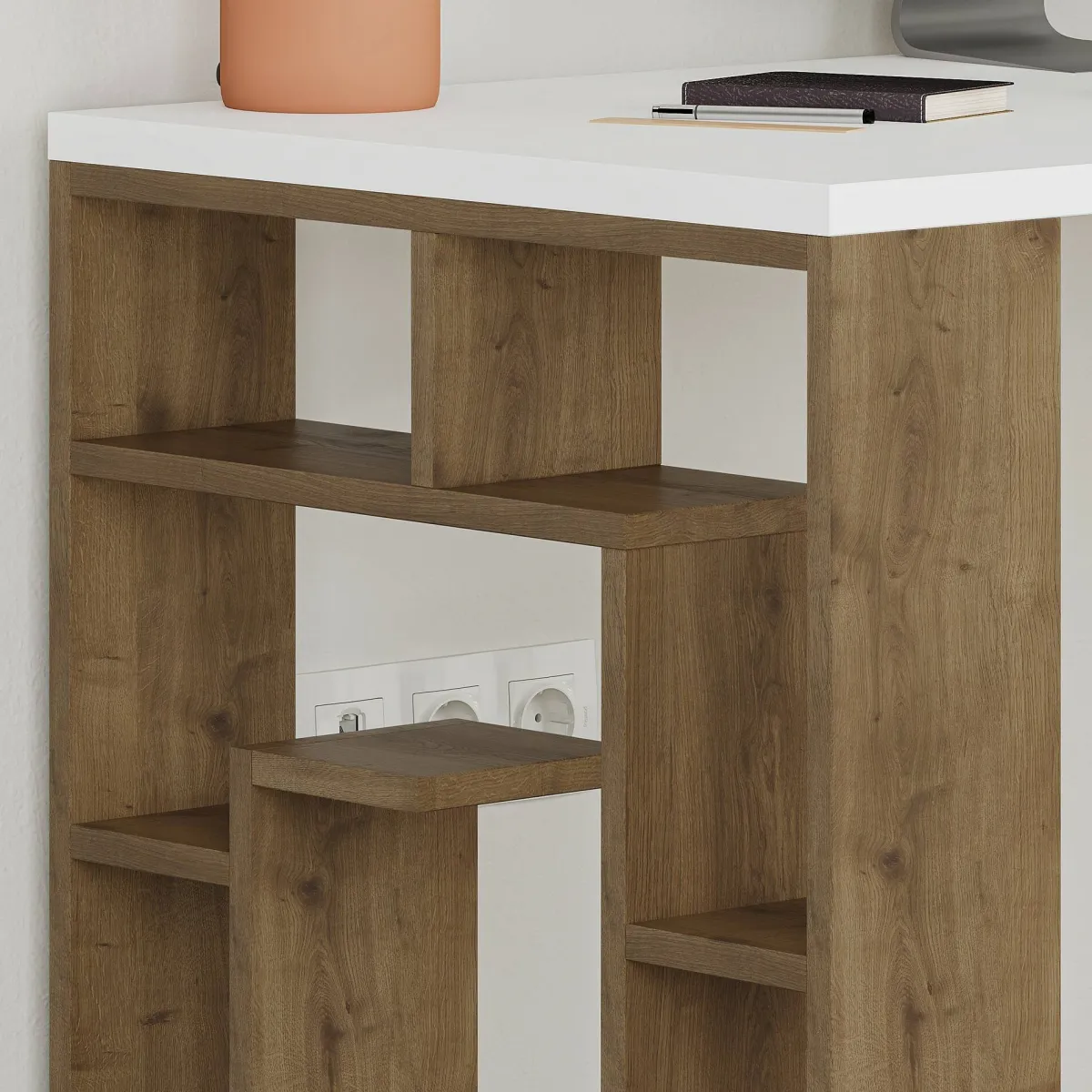 Scrivanie > Dmora Scrivania lineare bianca e marrone 140x60cm - Archidamia Marrone, Bianco