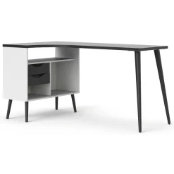 Scrivania lineare bianca e nera 145x81cm con 2 cassetti - Katherine