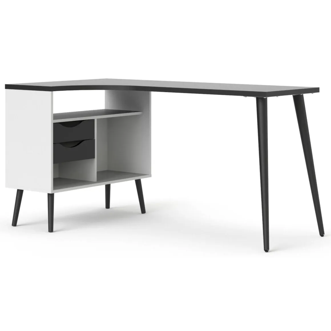 Scrivania lineare bianca e nera 145x81cm con 2 cassetti - Katherine