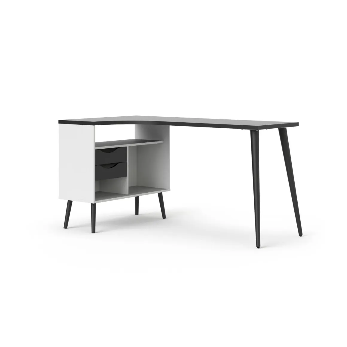 Scrivania lineare bianca e nera 145x81cm con 2 cassetti - Katherine