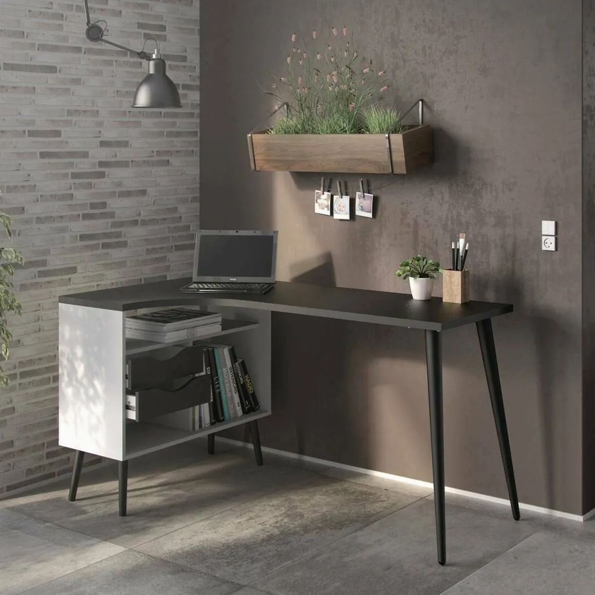Scrivania lineare bianca e nera 145x81cm con 2 cassetti - Katherine