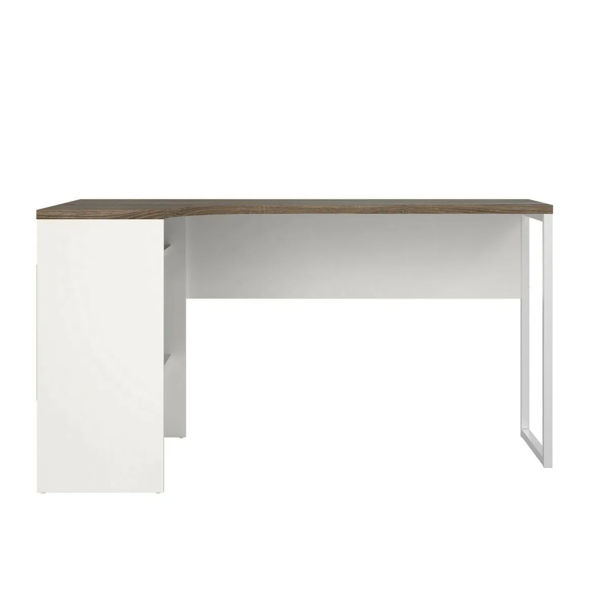 Scrivanie > Dmora Scrivania lineare bianca e noce 145x81cm con 2 cassetti - Moire Marrone, Bianco Noce