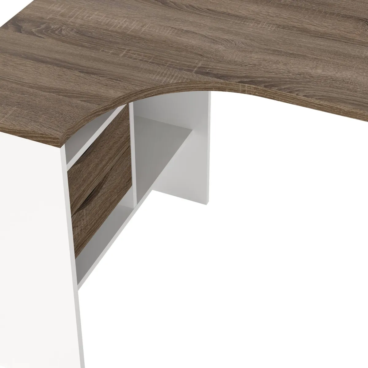 Scrivanie > Dmora Scrivania lineare bianca e noce 145x81cm con 2 cassetti - Moire Marrone, Bianco Noce