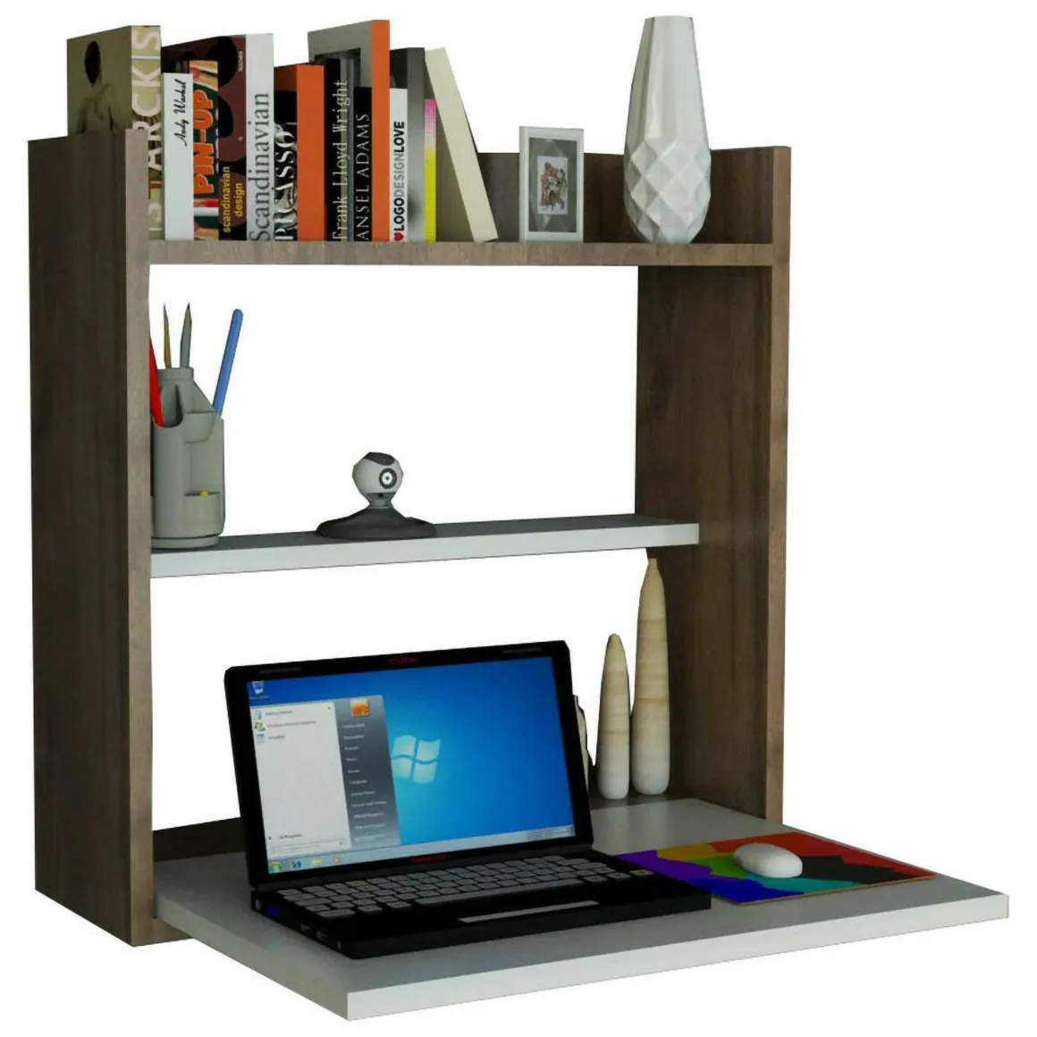 Scrivania lineare bianca e noce 60x19cm - Bariano