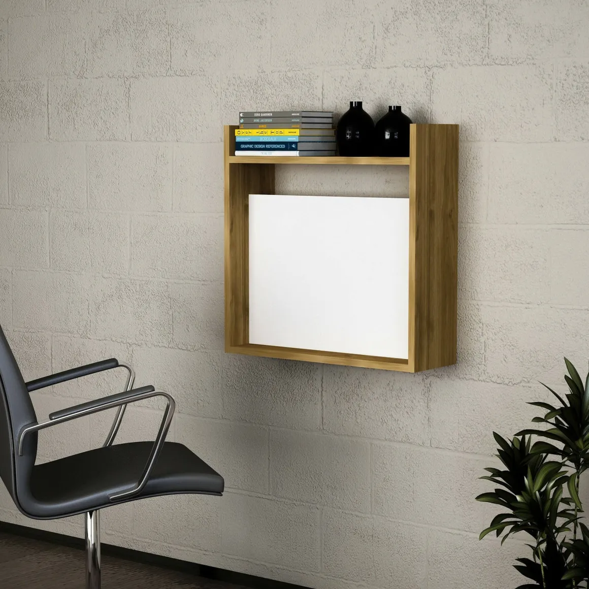 Scrivania lineare bianca e noce 60x19cm - Bariano