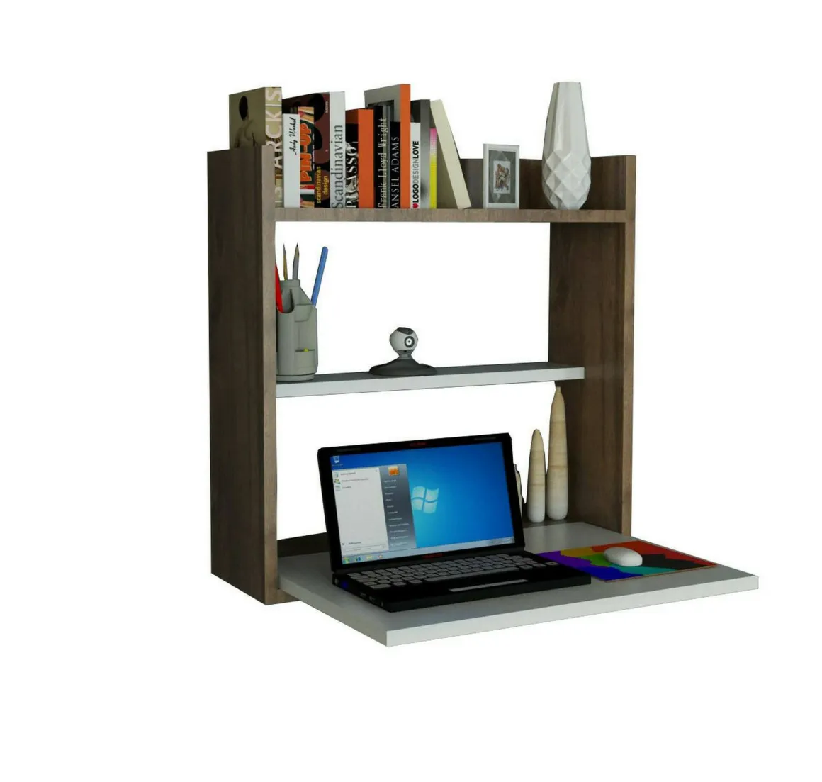 Scrivania lineare bianca e noce 60x19cm - Bariano