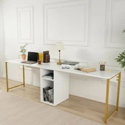 Scrivania lineare bianca e oro 240x60cm - Violet