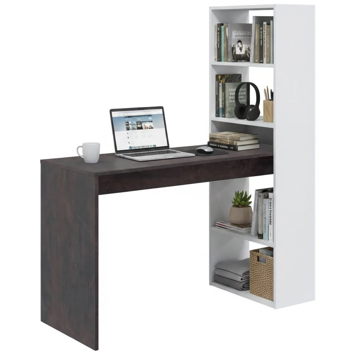 Ufficio|Camera Da Letto > Dmora Scrivania lineare bianca e ossido 120x53cm con libreria - Ali Marrone, Bianco Ossido