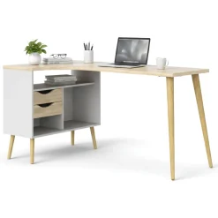 Scrivanie > Dmora Scrivania lineare bianca e quercia 145x81cm in legno - Moire Marrone, Bianco Quercia