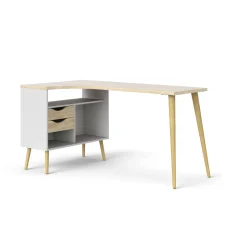 Scrivania lineare bianca e quercia 145x81cm con 2 cassetti - Katherine