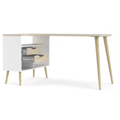 Scrivania lineare bianca e quercia 145x81cm con 2 cassetti - Katherine
