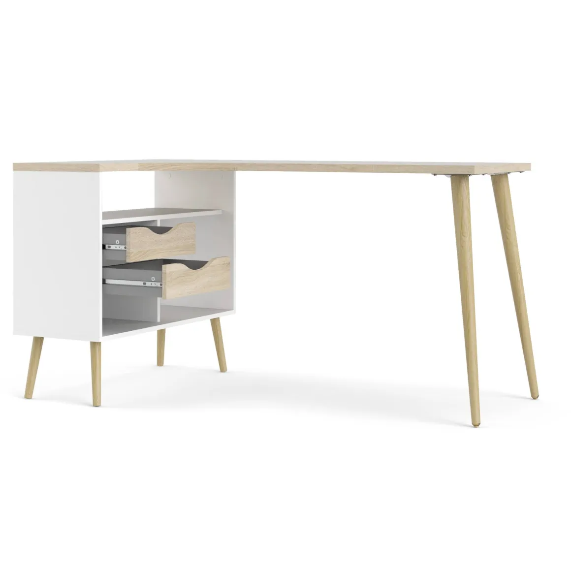 Scrivania lineare bianca e quercia 145x81cm con 2 cassetti - Katherine