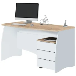 Scrivania lineare bianca e rovere 136x67cm con 3 cassetti - Azziz