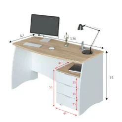 Ufficio|Camera Da Letto > Dmora Scrivania lineare bianca e rovere 140x60cm - Ernestina Marrone, Bianco Rovere