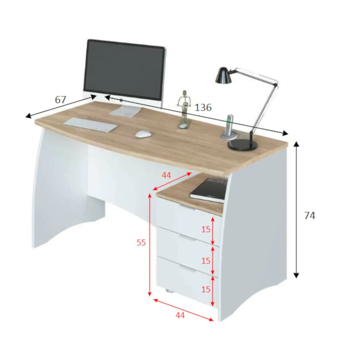 Ufficio|Camera Da Letto > Dmora Scrivania lineare bianca e rovere 140x60cm - Ernestina Marrone, Bianco Rovere