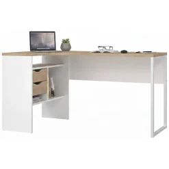 Scrivania lineare bianca e rovere 145x81cm con 2 cassetti - Moire