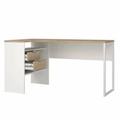 Scrivania lineare bianca e rovere 145x81cm con 2 cassetti - Moire