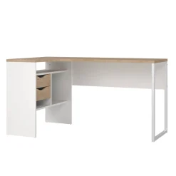 Scrivania lineare bianca e rovere 145x81cm con 2 cassetti - Moire