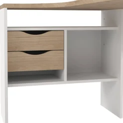 Scrivania lineare bianca e rovere 145x81cm con 2 cassetti - Moire