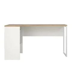Scrivania lineare bianca e rovere 145x81cm con 2 cassetti - Moire