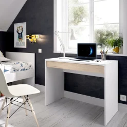 Scrivania lineare bianca e rovere 89x49cm con 1 cassetto - Affiniti