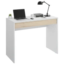 Scrivania lineare bianca e rovere 89x49cm con 1 cassetto - Affiniti