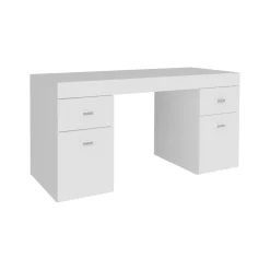 Ufficio|Camera Da Letto > Dmora Scrivania lineare bianca lucida 139x60cm con 2 cassetti - Ardina Bianco Opaco