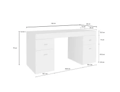 Ufficio|Camera Da Letto > Dmora Scrivania lineare bianca lucida 139x60cm con 2 cassetti - Ardina Bianco Opaco