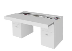 Ufficio|Camera Da Letto > Dmora Scrivania lineare bianca lucida 139x60cm con 2 cassetti - Ardina Bianco Opaco