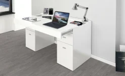 Ufficio|Camera Da Letto > Dmora Scrivania lineare bianca lucida 139x60cm con 2 cassetti - Ardina Bianco Opaco