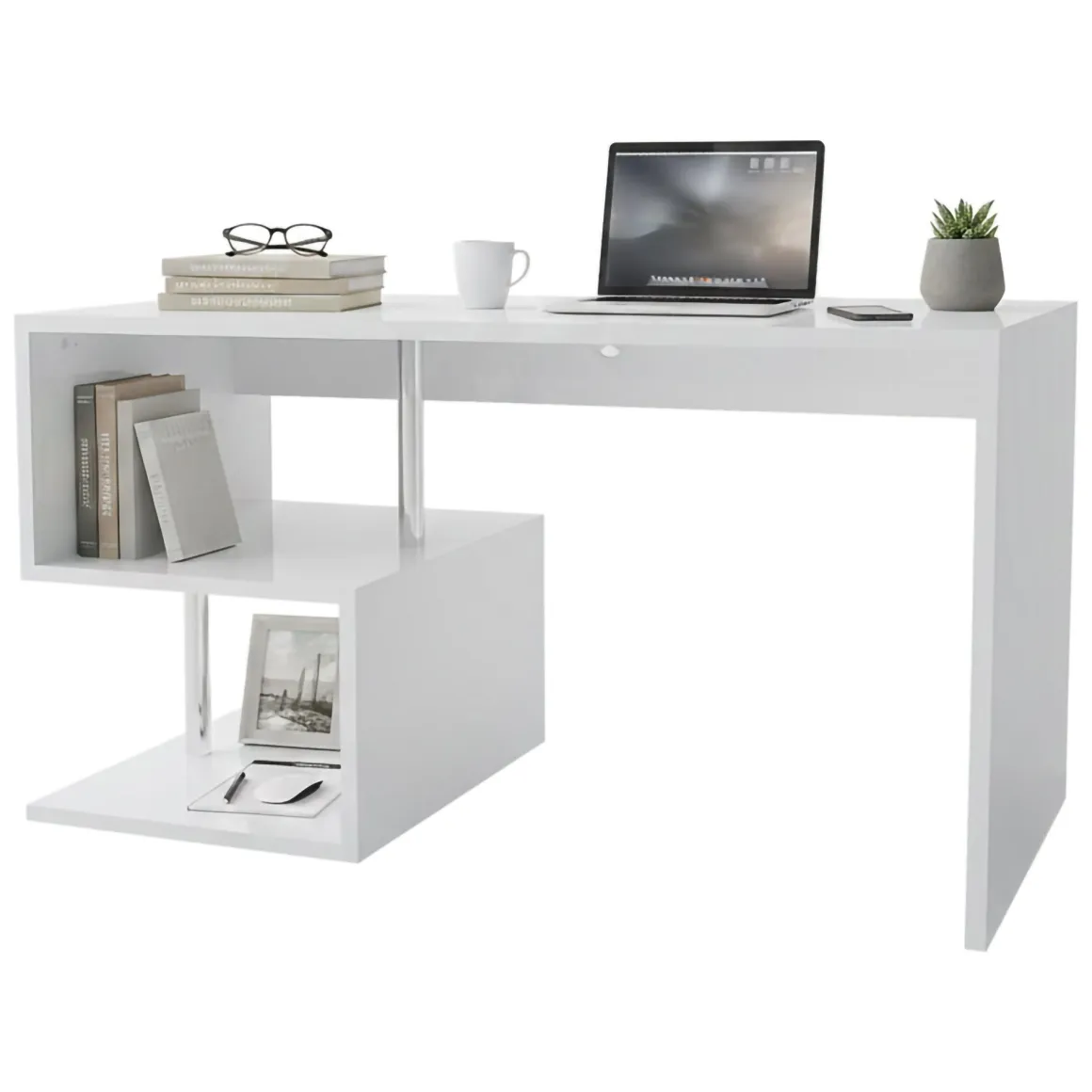 Scrivania lineare bianca lucida 140x60cm - Atemis