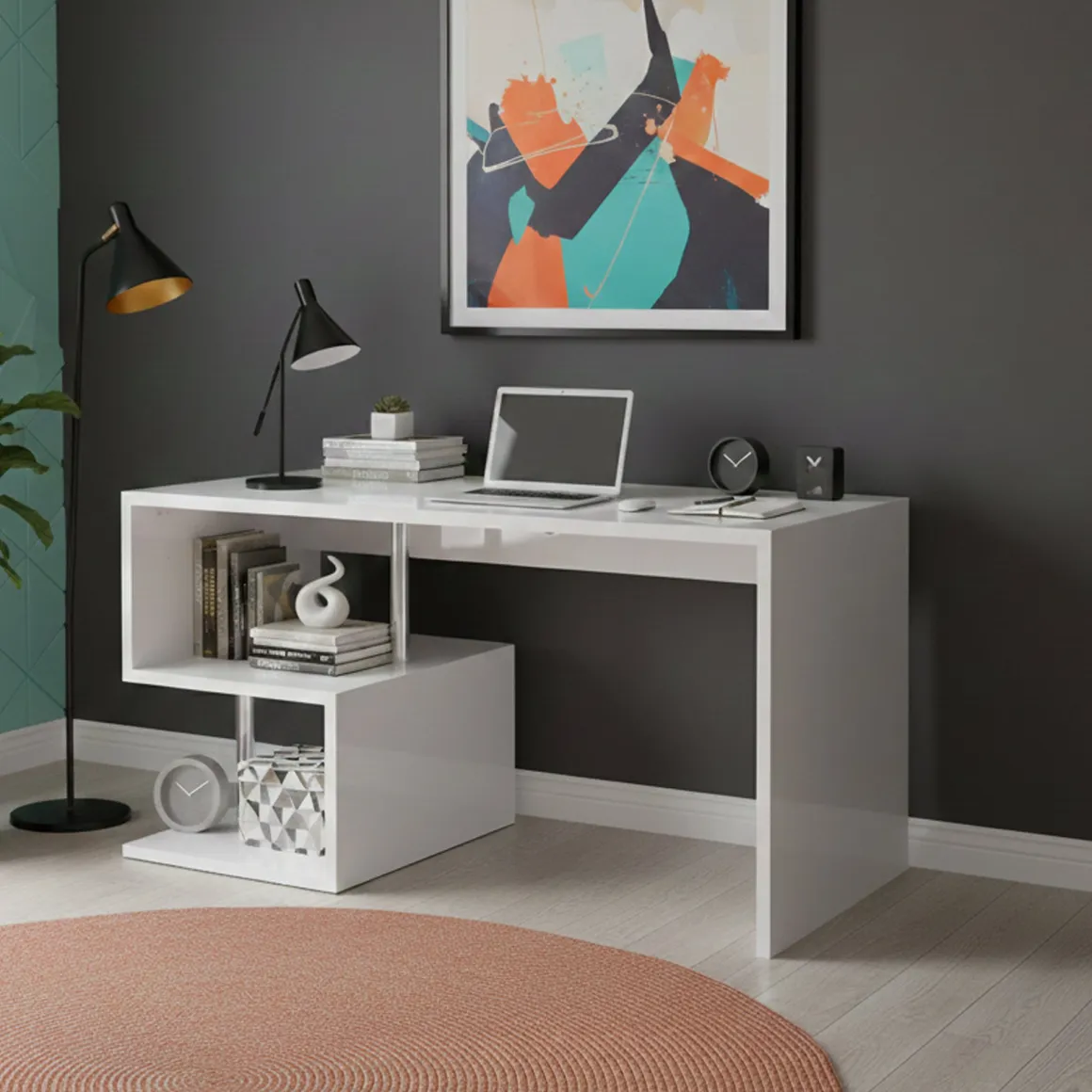 Scrivania lineare bianca lucida 140x60cm - Atemis