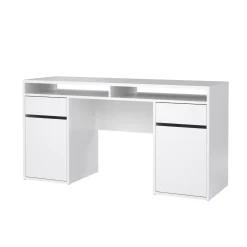 Scrivanie > Dmora Scrivania lineare bianca lucida 149x48cm con 2 cassetti - Leepi Bianco Lucido