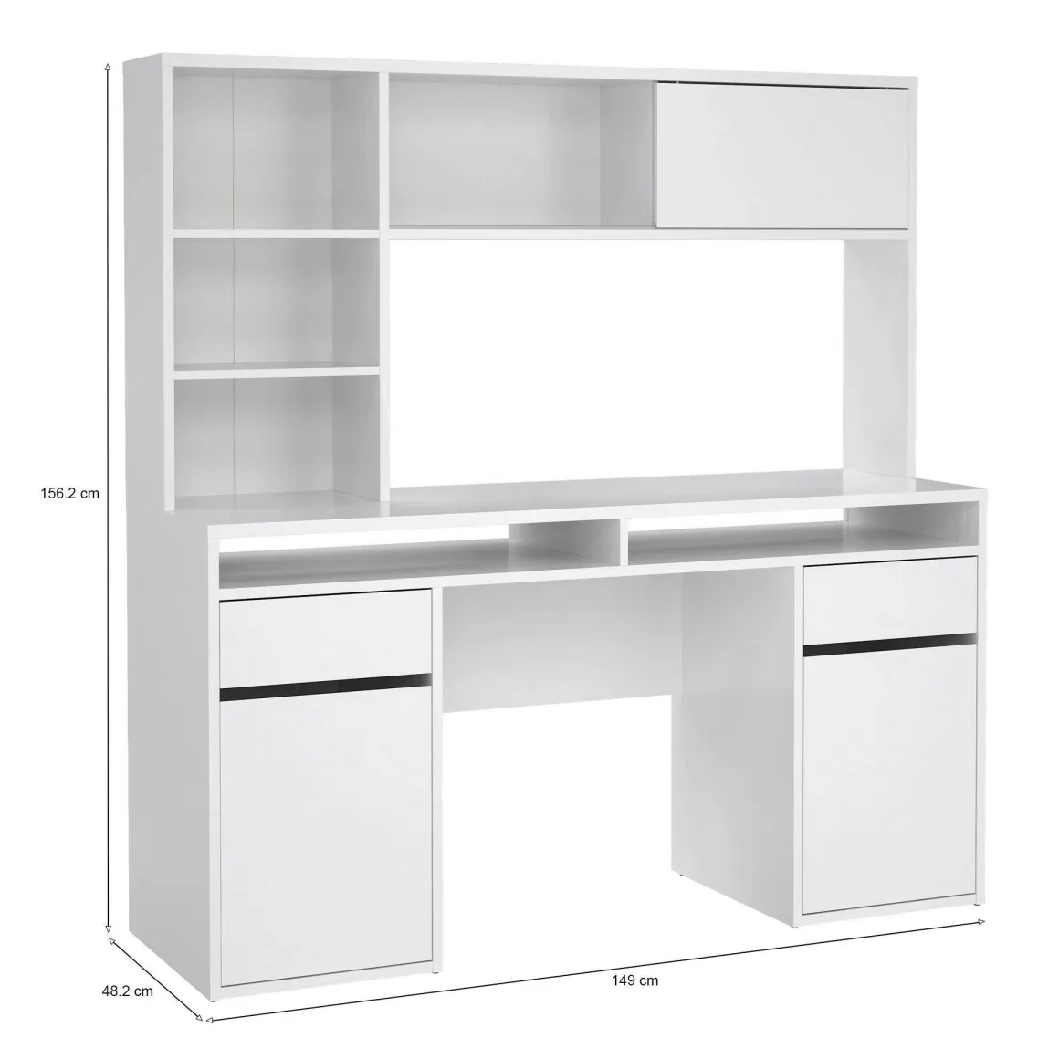 Scrivania lineare bianca lucida 149x48cm con libreria - Ambrenti
