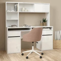 Scrivania lineare bianca lucida 149x48cm con libreria - Ambrenti