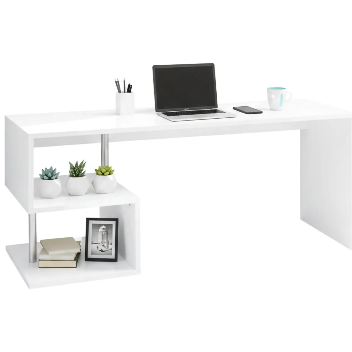 Scrivania lineare bianca lucida 180x60cm con supporto pc - Poseidone