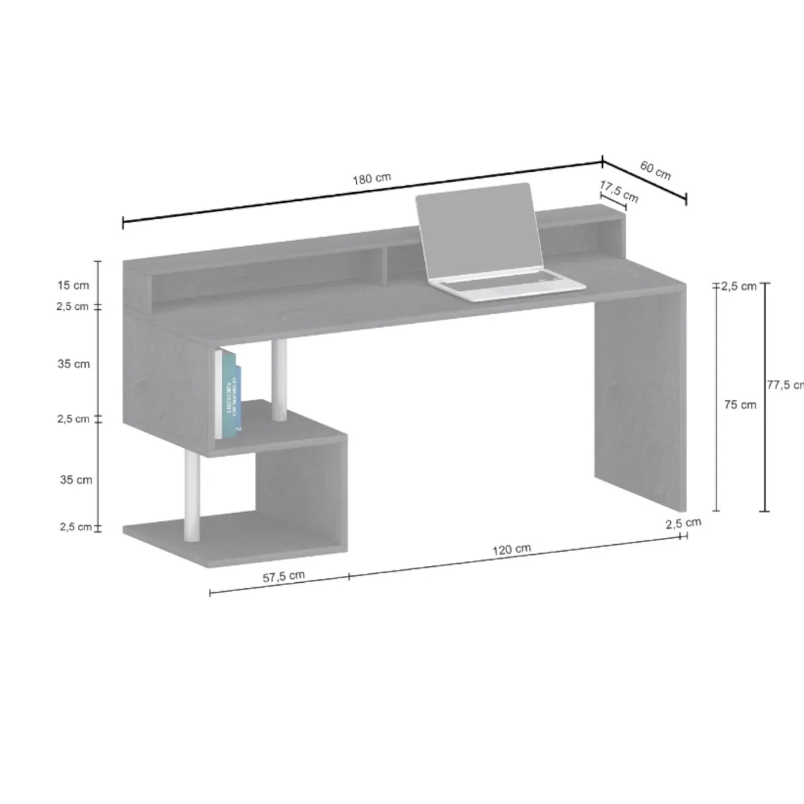 Scrivania lineare bianca lucida 180x60cm con supporto pc - Poseidone