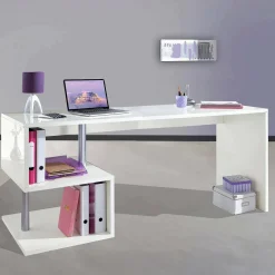 Scrivania lineare bianca lucida 180x60cm con supporto pc - Poseidone