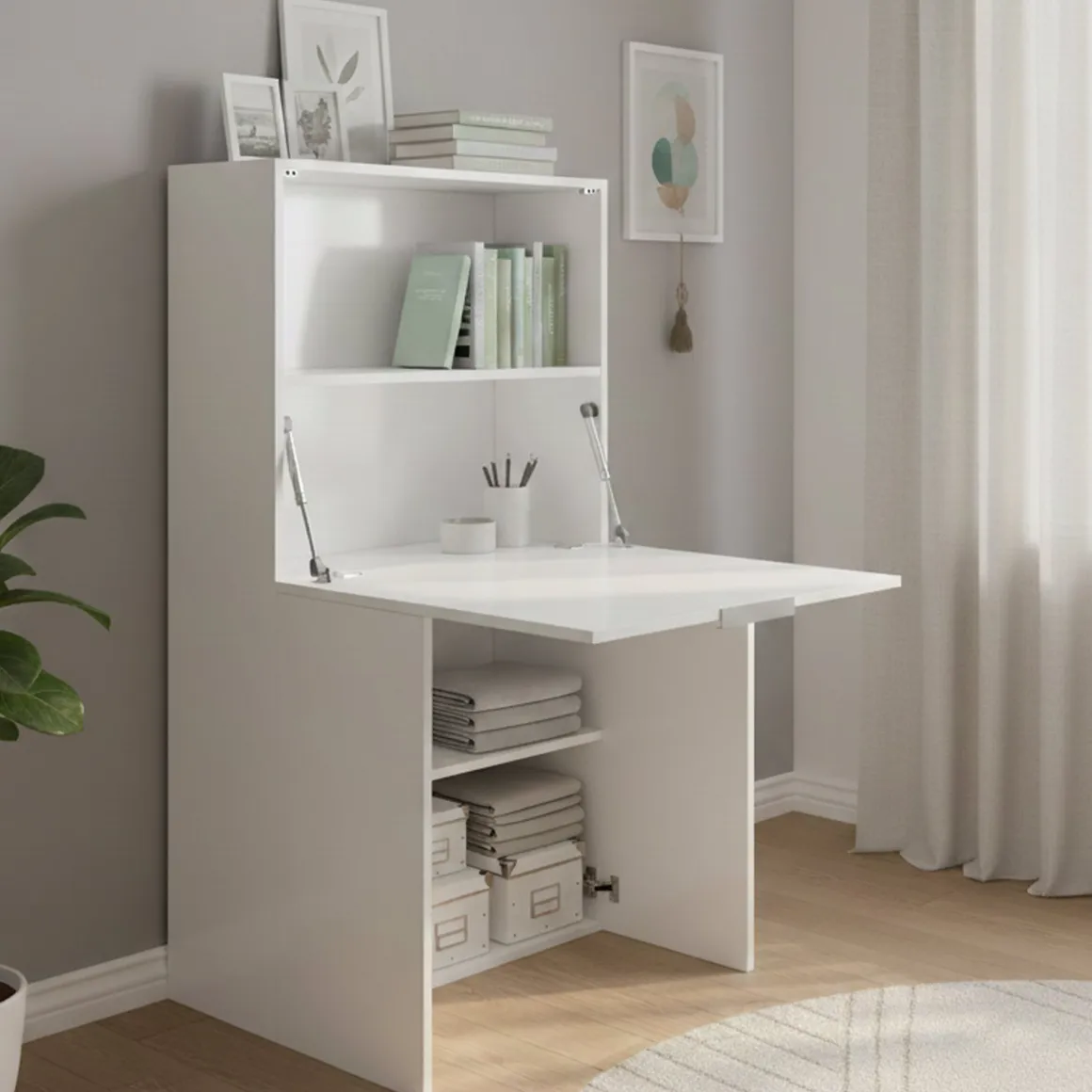 Scrivania lineare bianca lucida 70x35cm con libreria - Atroc