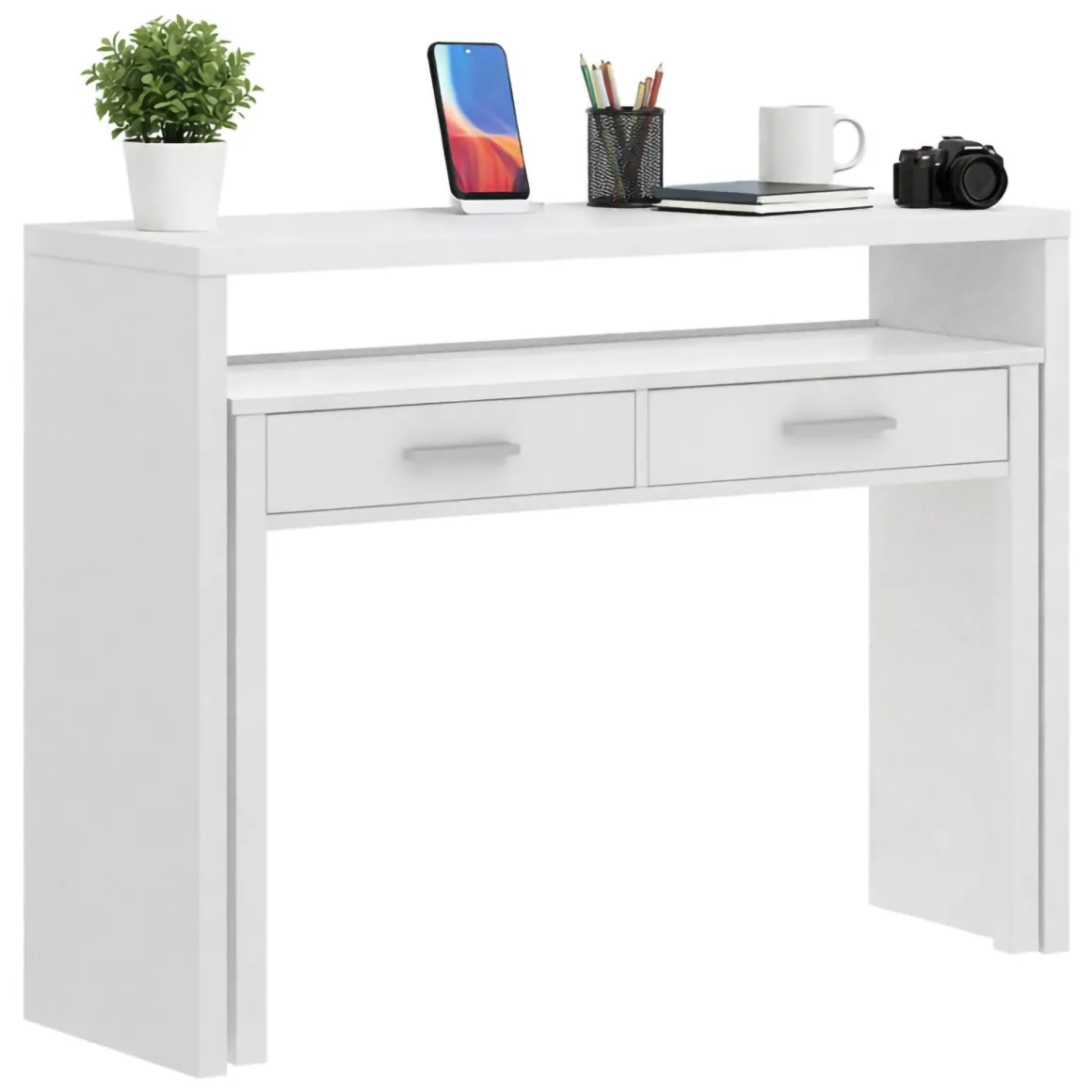 Scrivania lineare bianca lucida 99x70cm con 2 cassetti - Abarath