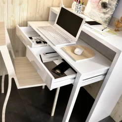 Scrivania lineare bianca lucida 99x70cm con 2 cassetti - Abarath