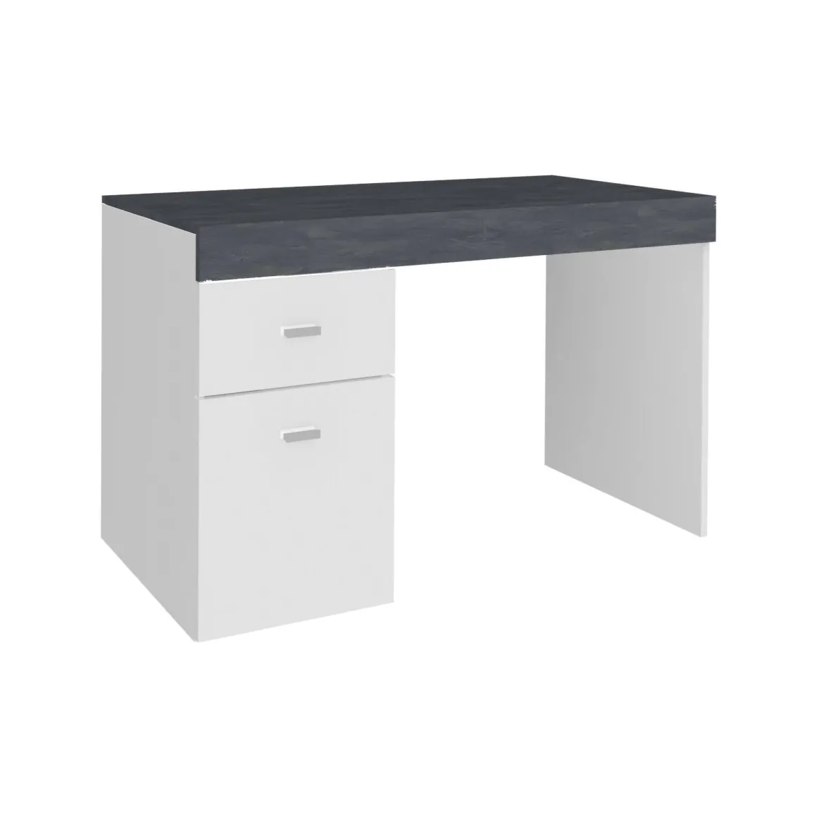 Ufficio|Camera Da Letto > Dmora Scrivania lineare bianca lucida e ardesia 110x50cm con supporto pc - Antioco Grigio Ardesia, Bianco Lucido