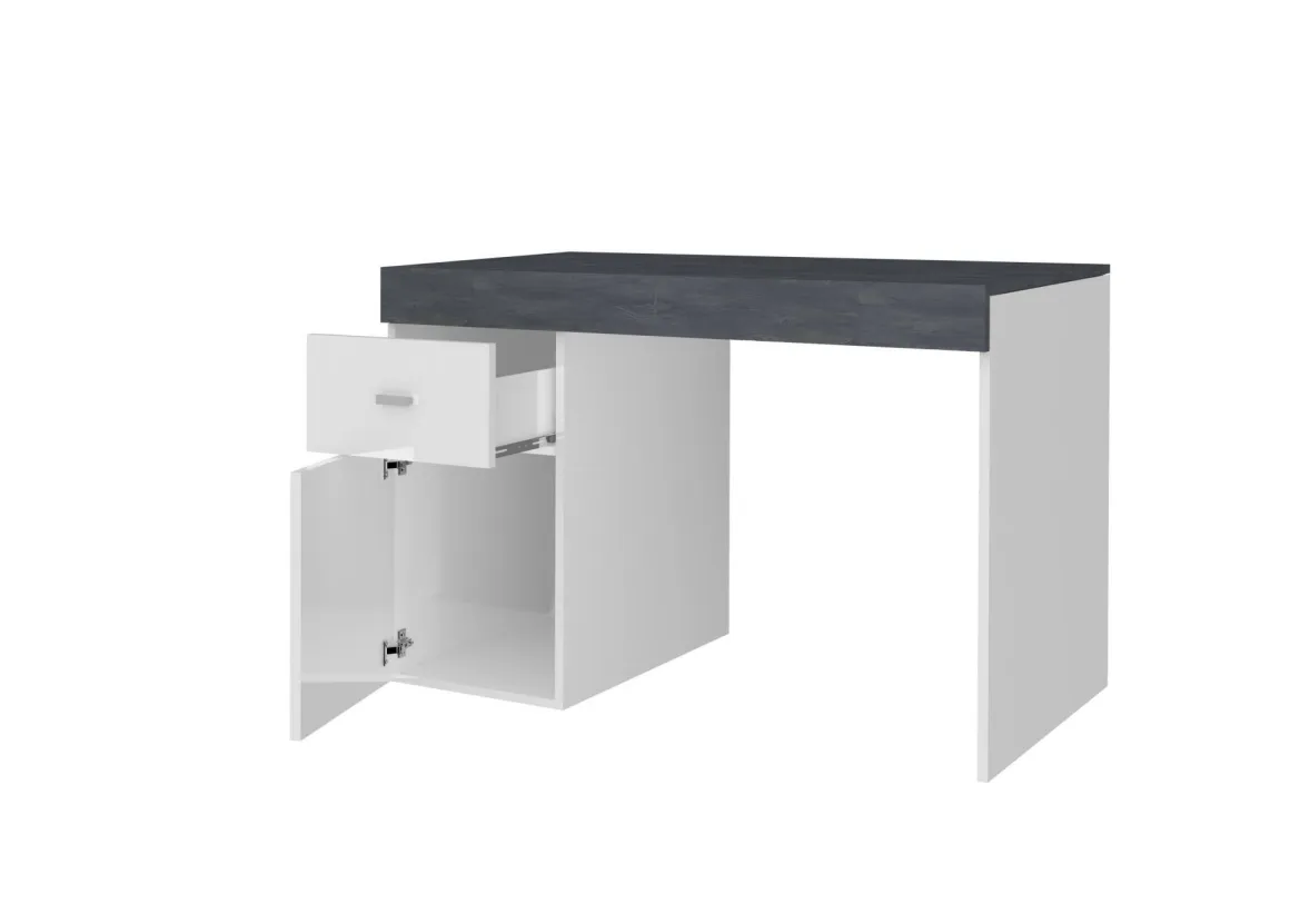 Ufficio|Camera Da Letto > Dmora Scrivania lineare bianca lucida e ardesia 110x50cm con supporto pc - Antioco Grigio Ardesia, Bianco Lucido