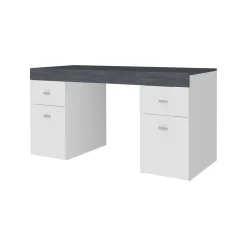 Scrivanie > Dmora Scrivania lineare bianca lucida e rovere 135x75cm con 3 cassetti - Hachette Marrone Rovere, Bianco Lucido