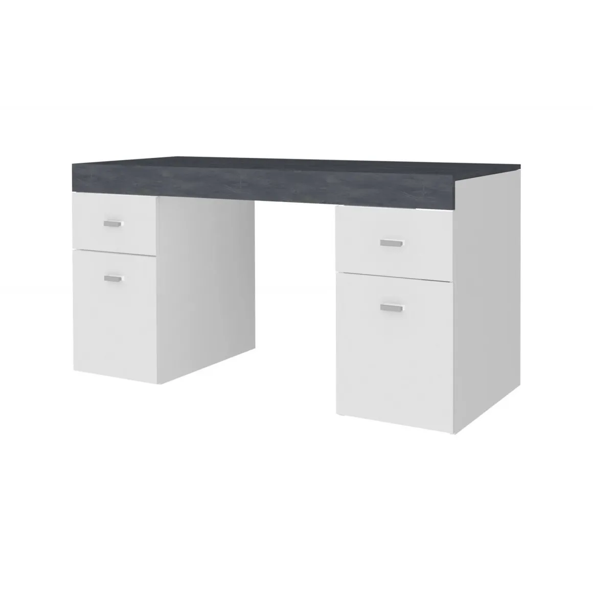 Scrivanie > Dmora Scrivania lineare bianca lucida e rovere 135x75cm con 3 cassetti - Hachette Marrone Rovere, Bianco Lucido
