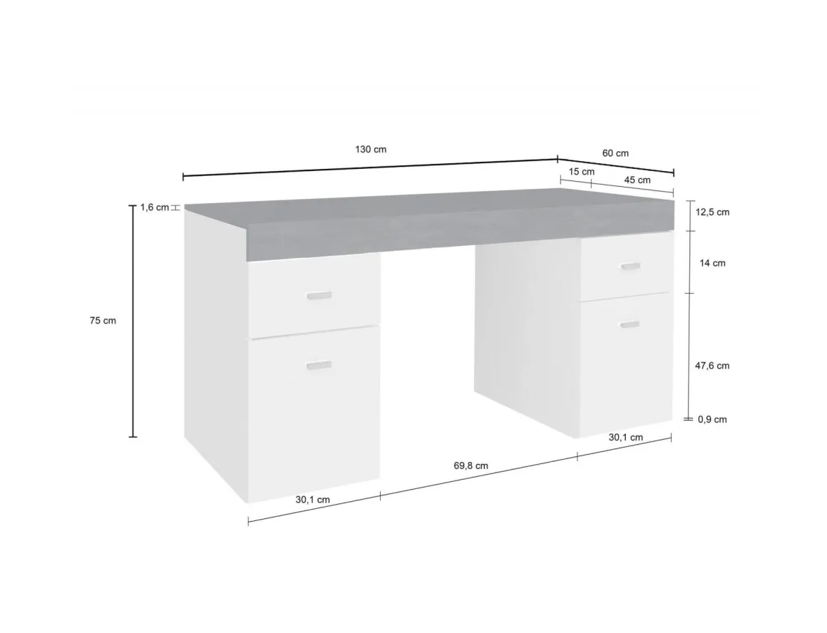 Scrivanie > Dmora Scrivania lineare bianca lucida e rovere 135x75cm con 3 cassetti - Hachette Marrone Rovere, Bianco Lucido