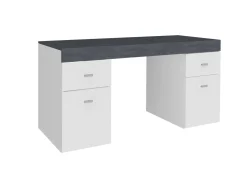 Scrivanie > Dmora Scrivania lineare bianca lucida e rovere 135x75cm con 3 cassetti - Hachette Marrone Rovere, Bianco Lucido