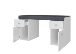 Scrivanie > Dmora Scrivania lineare bianca lucida e rovere 135x75cm con 3 cassetti - Hachette Marrone Rovere, Bianco Lucido