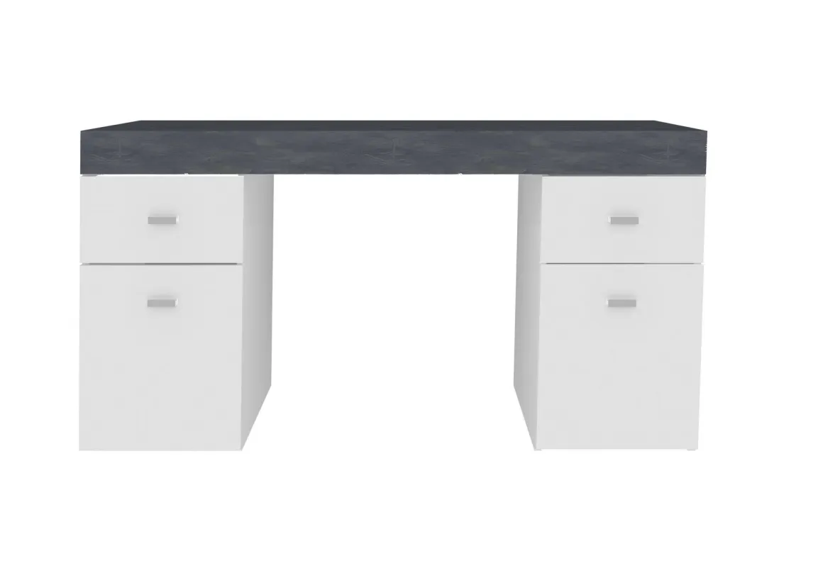 Scrivanie > Dmora Scrivania lineare bianca lucida e rovere 135x75cm con 3 cassetti - Hachette Marrone Rovere, Bianco Lucido